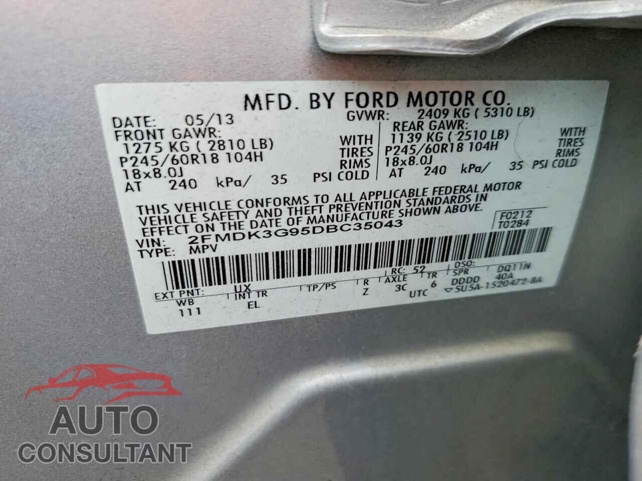 FORD EDGE 2013 - 2FMDK3G95DBC35043