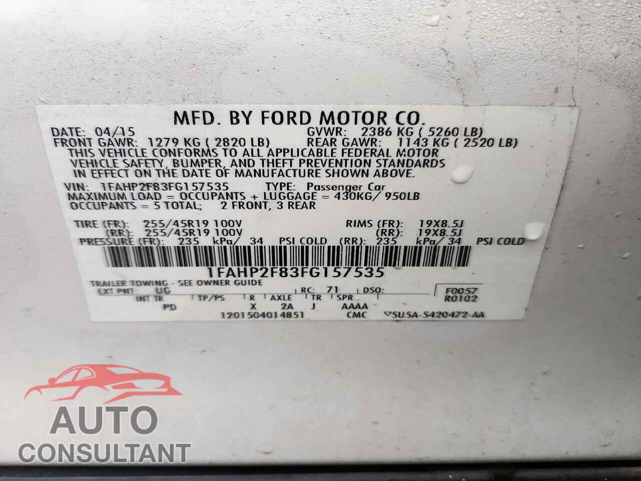FORD TAURUS 2015 - 1FAHP2F83FG157535