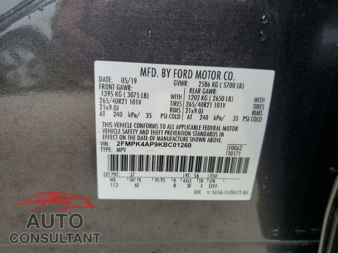 FORD EDGE 2019 - 2FMPK4AP9KBC01260