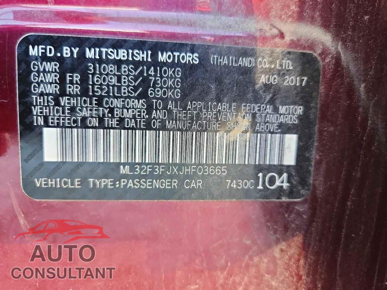 MITSUBISHI MIRAGE 2018 - ML32F3FJXJHF03665