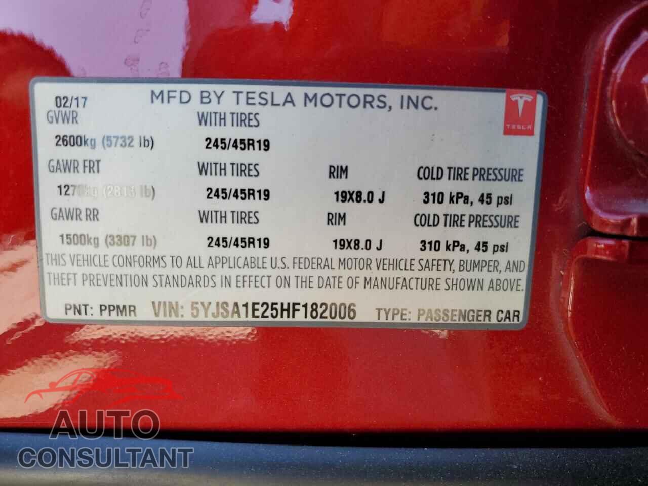 TESLA MODEL S 2017 - 5YJSA1E25HF182006