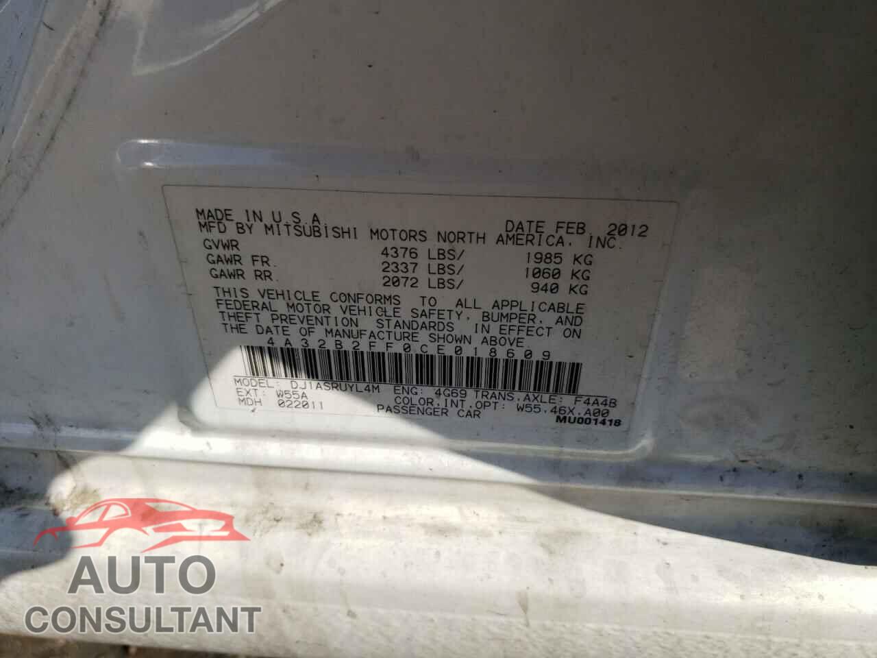 MITSUBISHI GALANT 2012 - 4A32B2FF0CE018609