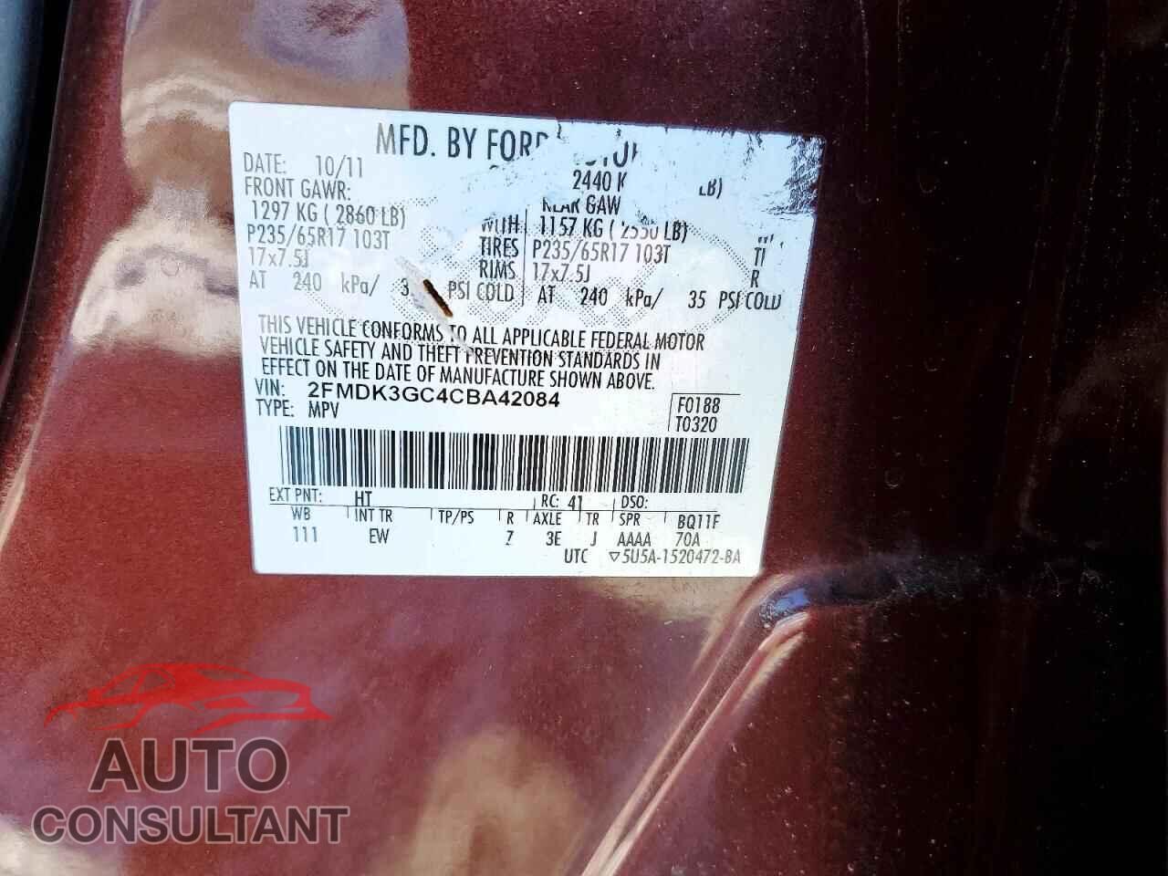 FORD EDGE 2012 - 2FMDK3GC4CBA42084