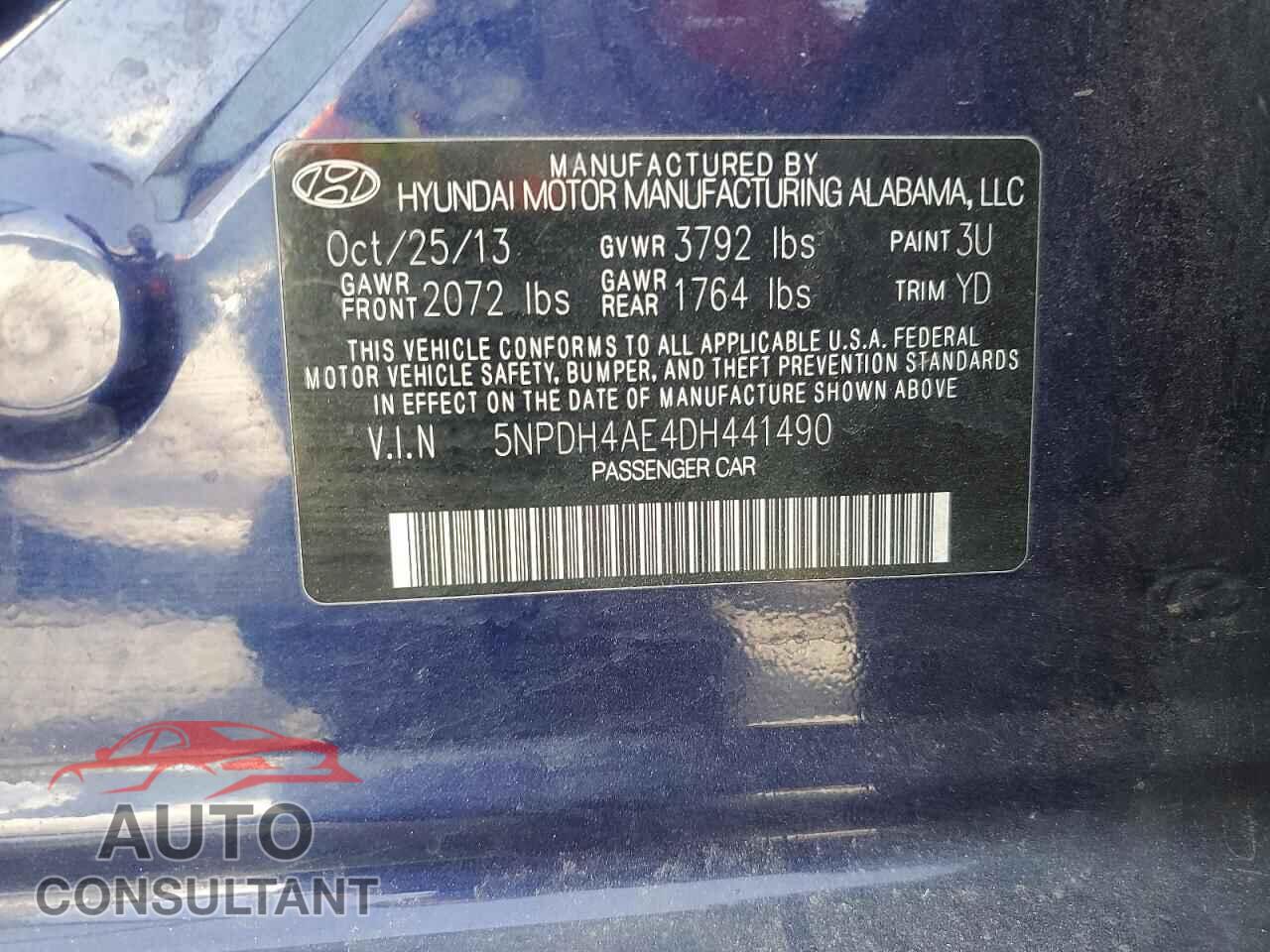 HYUNDAI ELANTRA 2013 - 5NPDH4AE4DH441490
