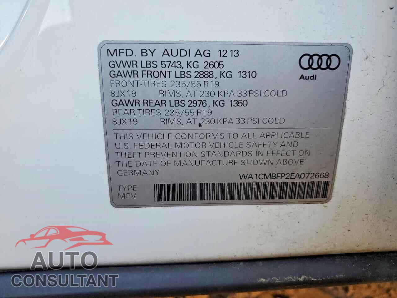 AUDI Q5 2014 - WA1CMBFP2EA072668