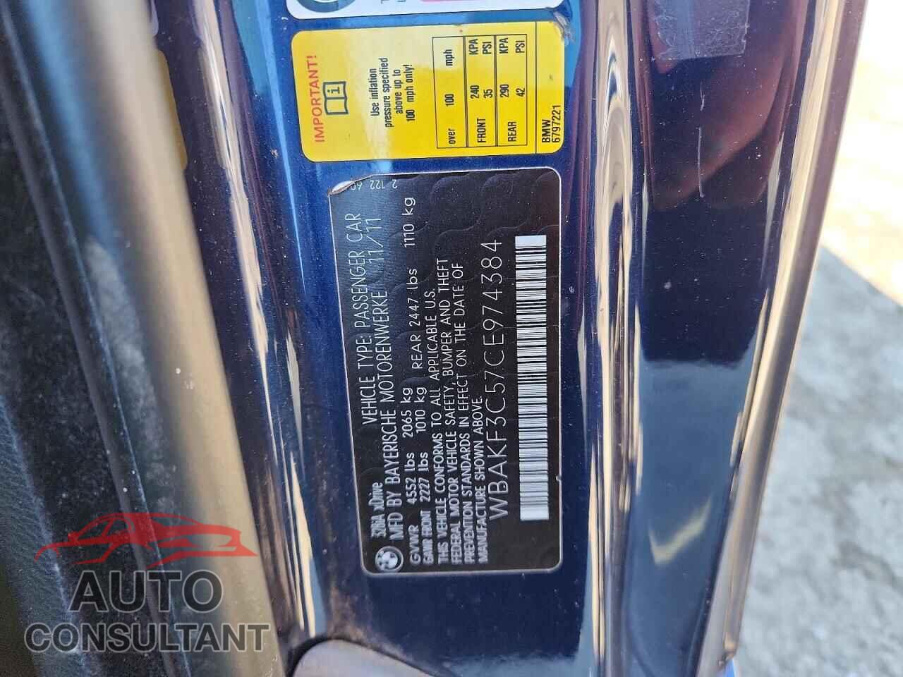 BMW 3 SERIES 2012 - WBAKF3C57CE974384