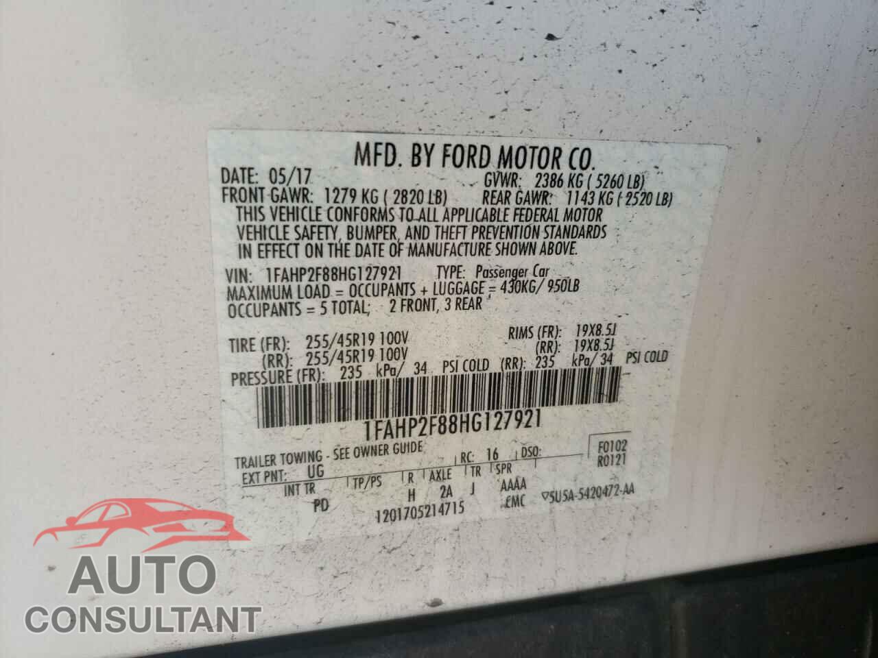 FORD TAURUS 2017 - 1FAHP2F88HG127921