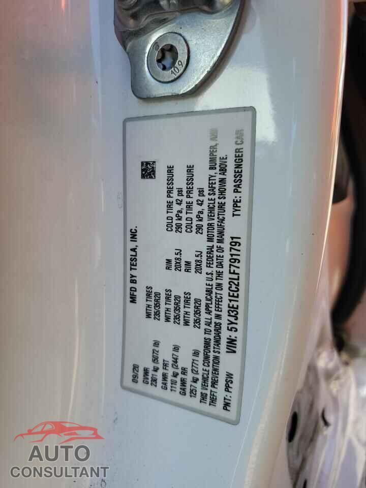 TESLA MODEL 3 2020 - 5YJ3E1EC2LF791791