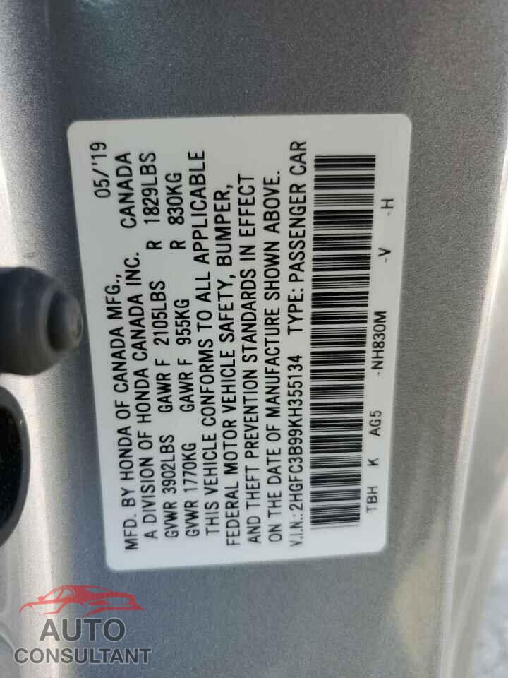 HONDA CIVIC 2019 - 2HGFC3B99KH355134