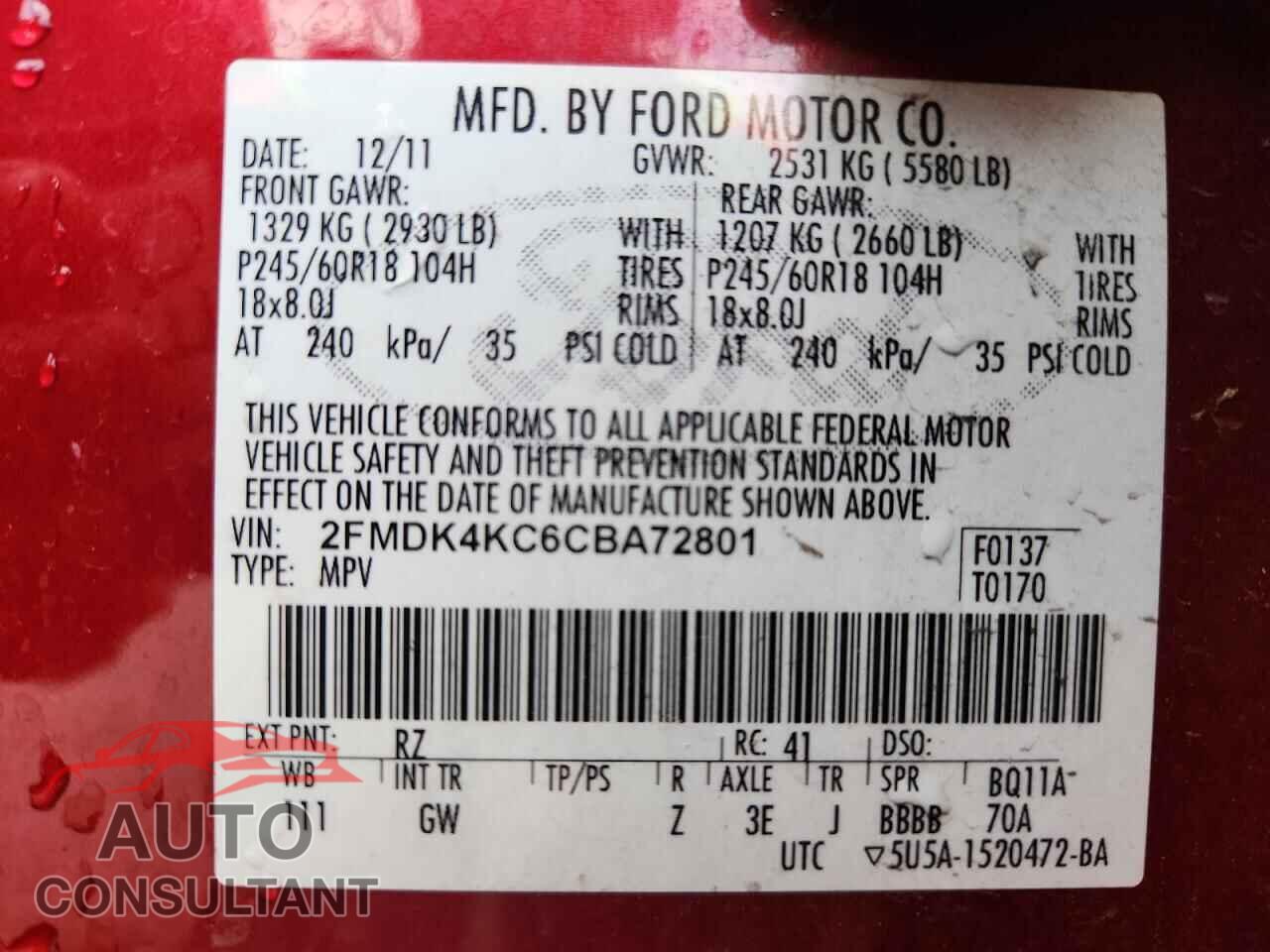 FORD EDGE 2012 - 2FMDK4KC6CBA72801