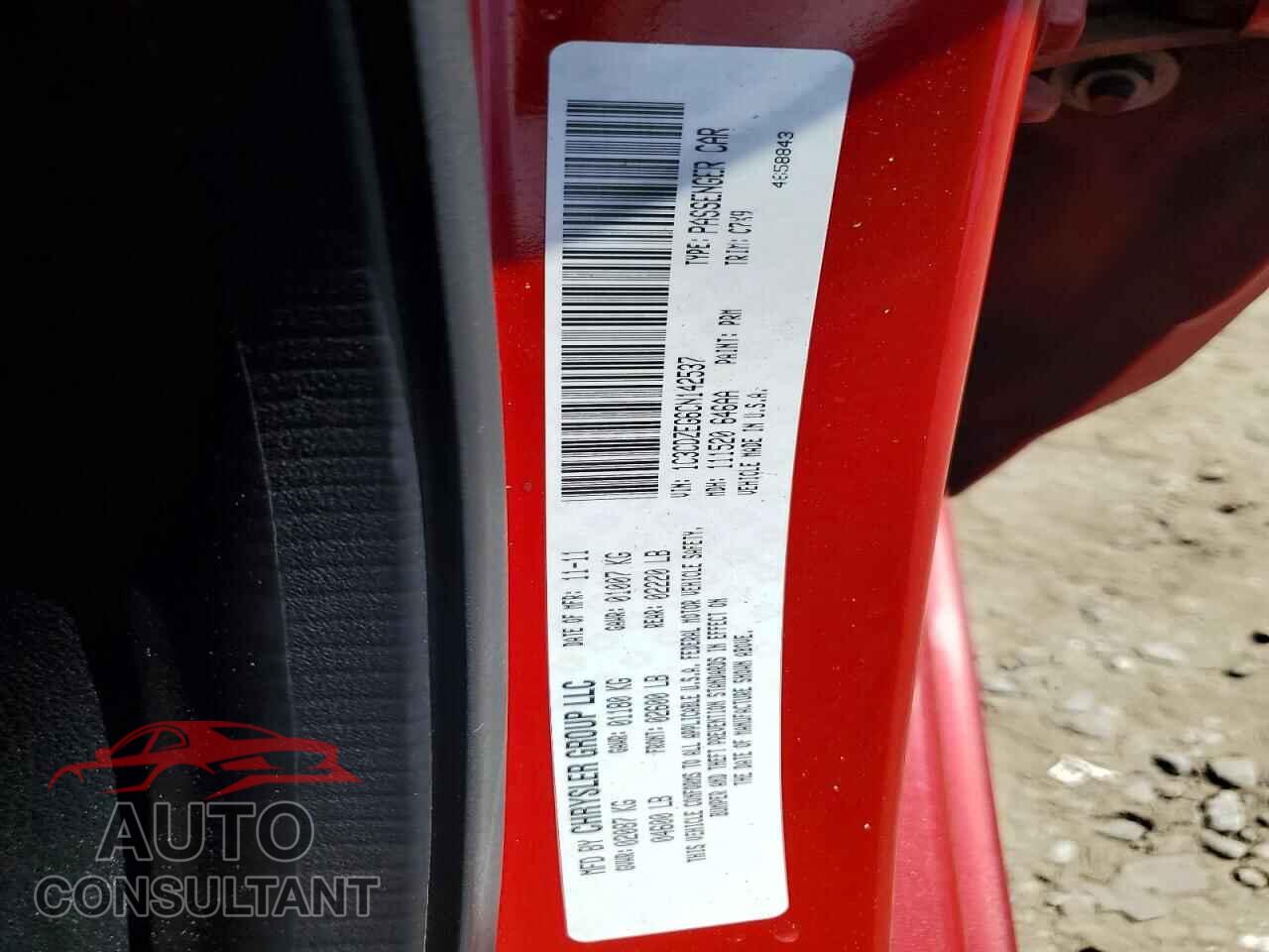 DODGE AVENGER 2012 - 1C3CDZEG6CN142537