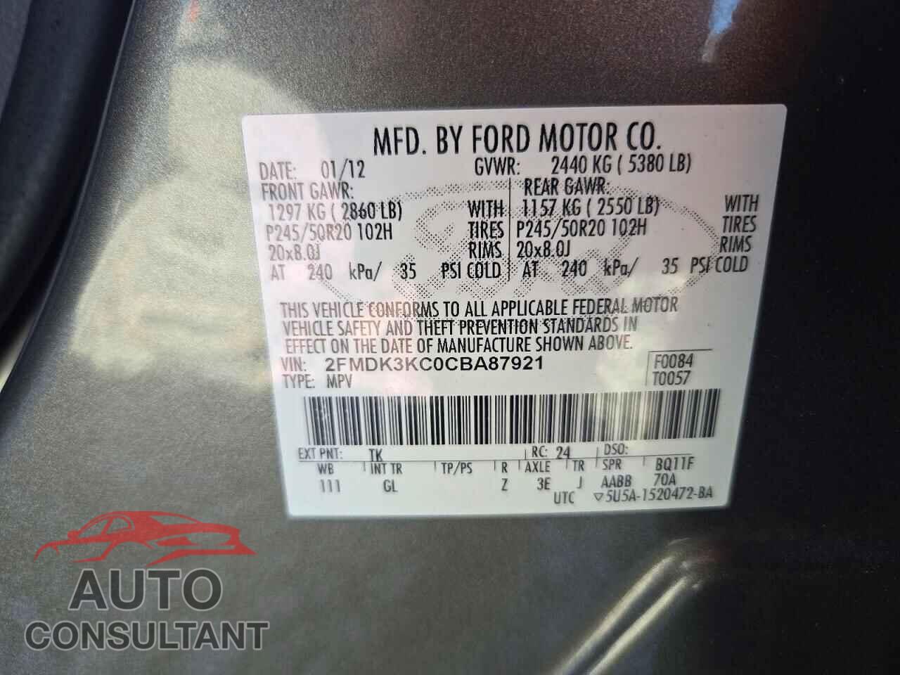 FORD EDGE 2012 - 2FMDK3KC0CBA87921