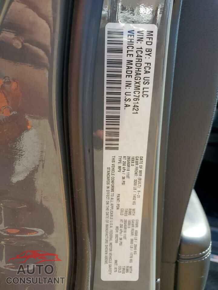 DODGE DURANGO 2021 - 1C4RDHAGXMC761421
