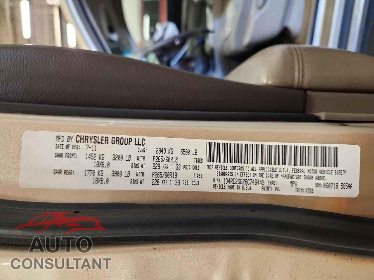 DODGE DURANGO 2011 - 1D4RE2GG2BC746445