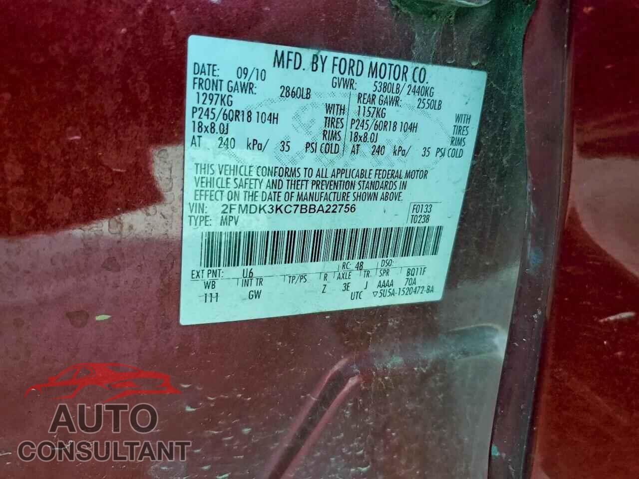 FORD EDGE 2011 - 2FMDK3KC7BBA22756
