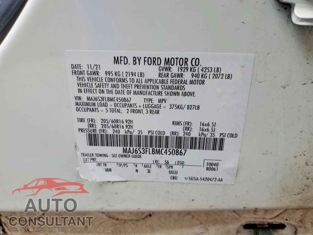 FORD ECOSPORT 2021 - MAJ6S3FL8MC450867