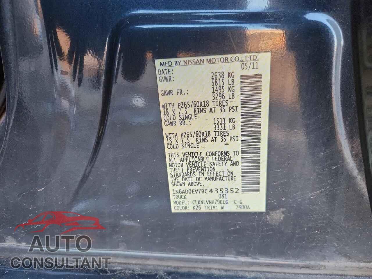 NISSAN FRONTIER 2011 - 1N6AD0EV7BC435352