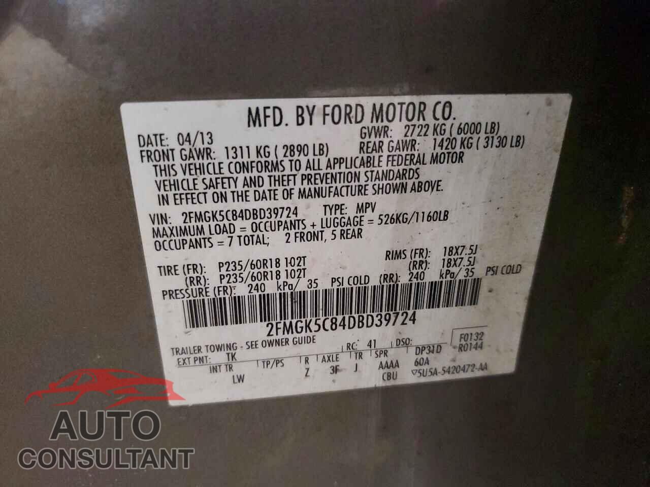 FORD FLEX 2013 - 2FMGK5C84DBD39724