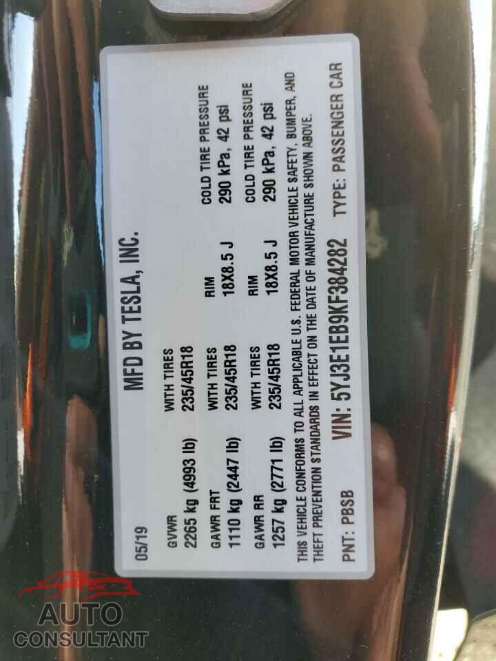 TESLA MODEL 3 2019 - 5YJ3E1EB9KF384282
