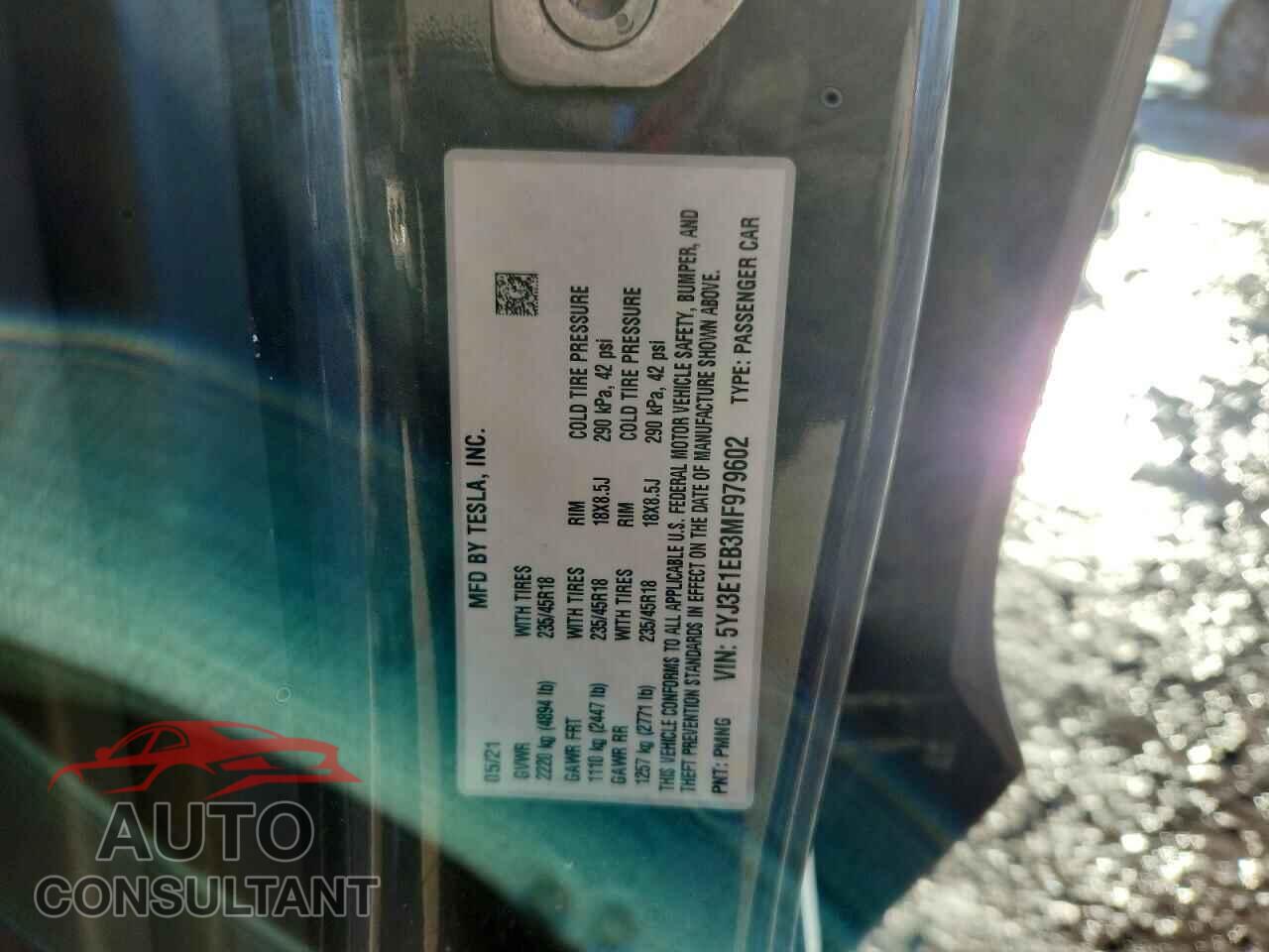 TESLA MODEL 3 2021 - 5YJ3E1EB3MF979602