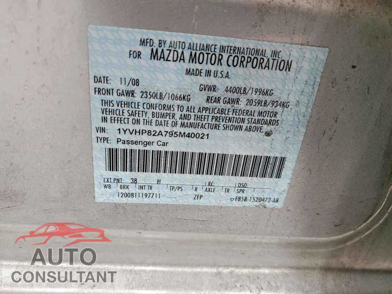 MAZDA 6 2009 - 1YVHP82A795M40021