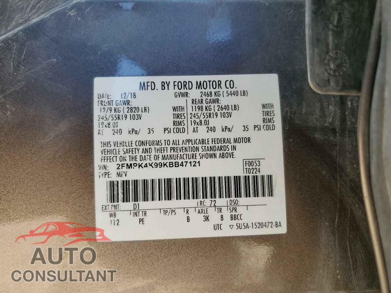 FORD EDGE 2019 - 2FMPK4K99KBB47121