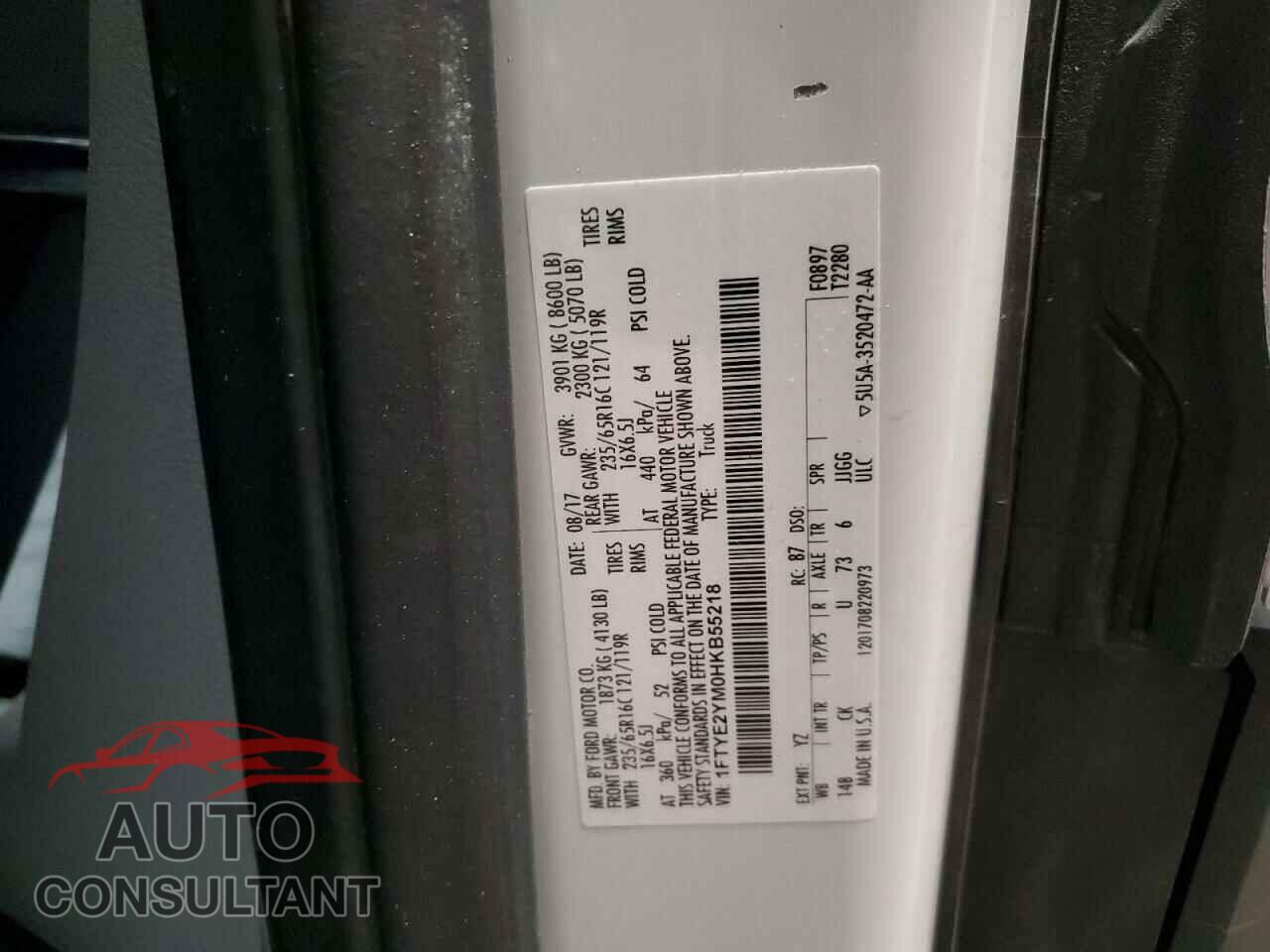 FORD TRANSIT 2017 - 1FTYE2YM0HKB55218