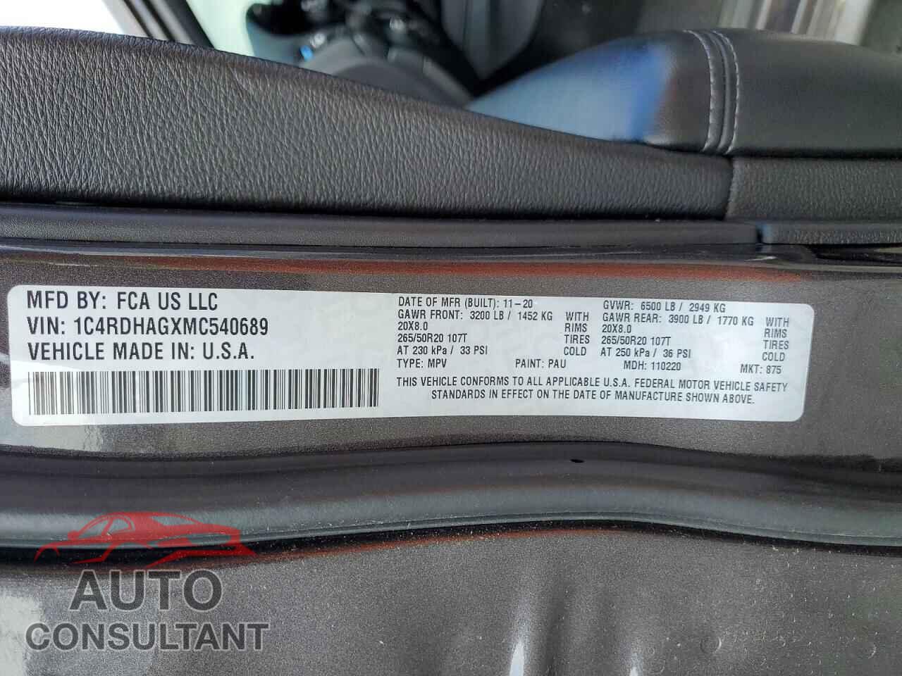 DODGE DURANGO 2021 - 1C4RDHAGXMC540689