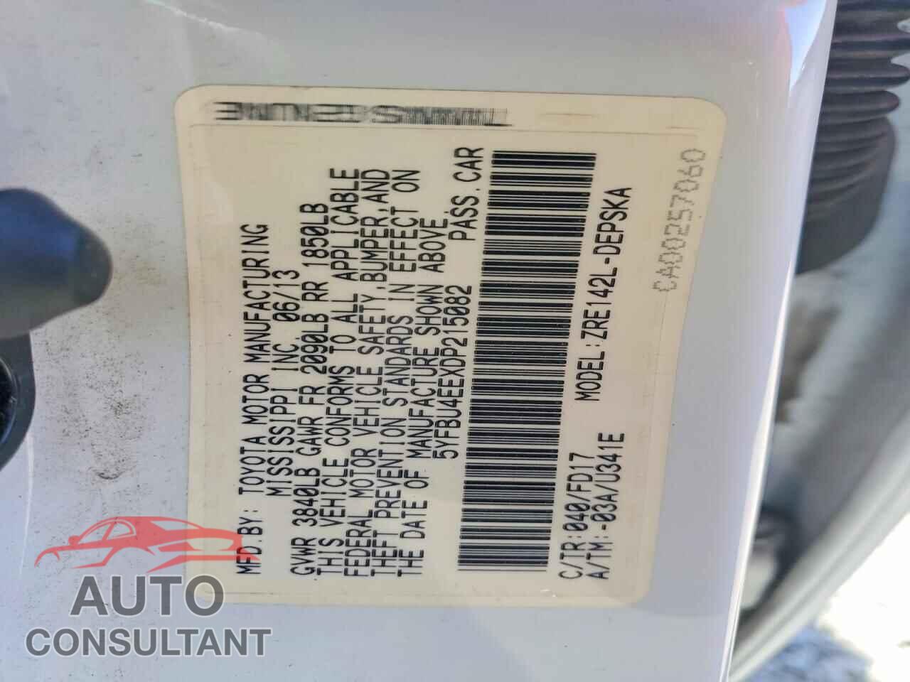 TOYOTA COROLLA 2013 - 5YFBU4EEXDP215082