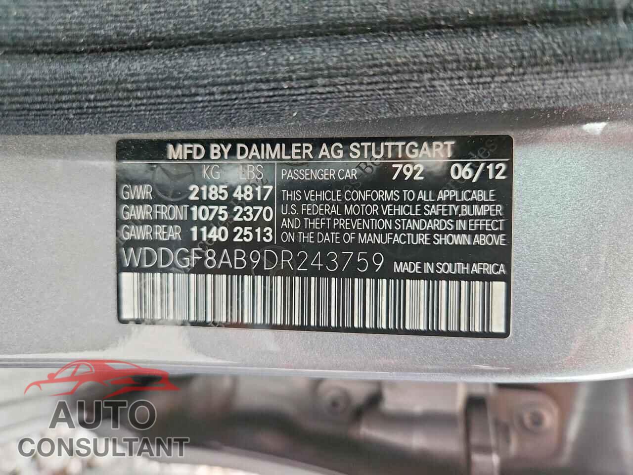 MERCEDES-BENZ C-CLASS 2013 - WDDGF8AB9DR243759