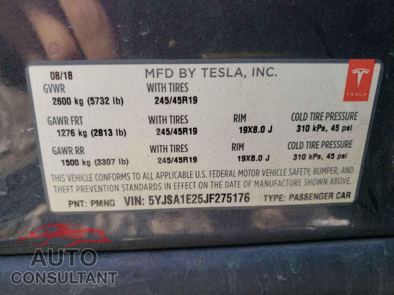 TESLA MODEL S 2018 - 5YJSA1E25JF275176