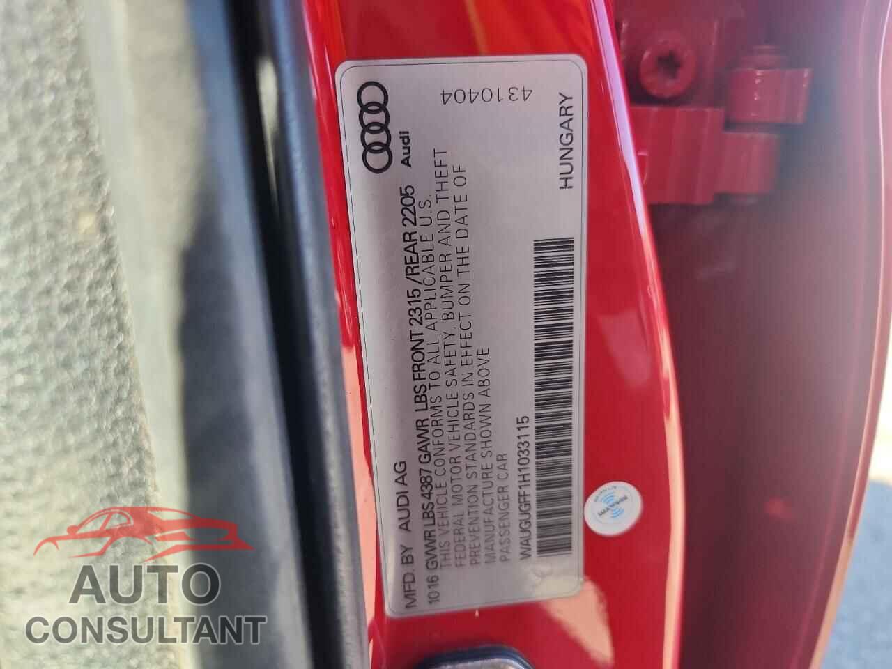 AUDI A3 2017 - WAUGUGFF1H1033115
