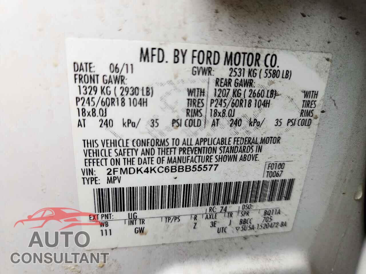 FORD EDGE 2011 - 2FMDK4KC6BBB55577
