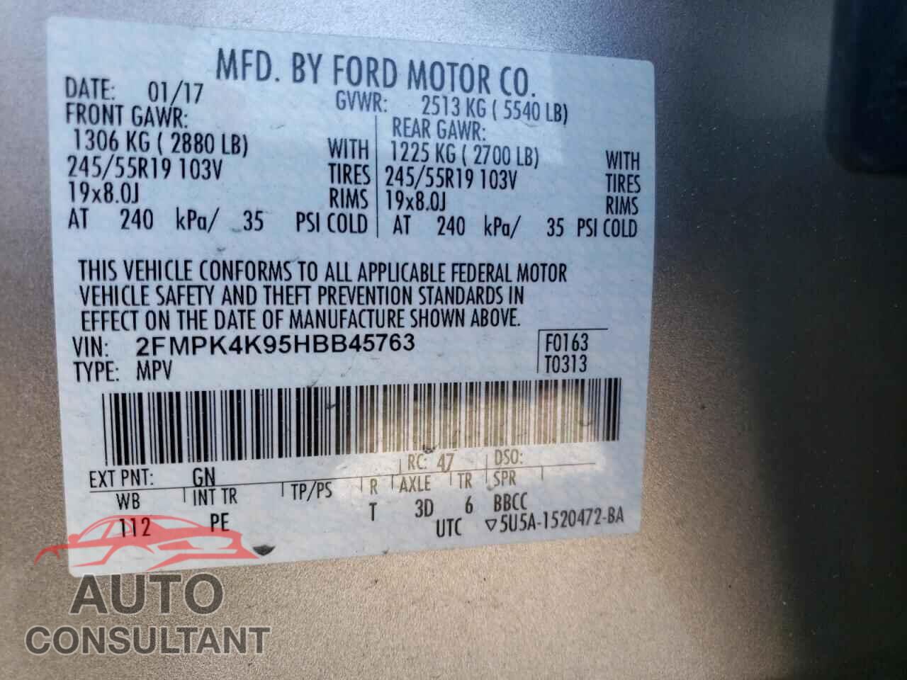 FORD EDGE 2017 - 2FMPK4K95HBB45763