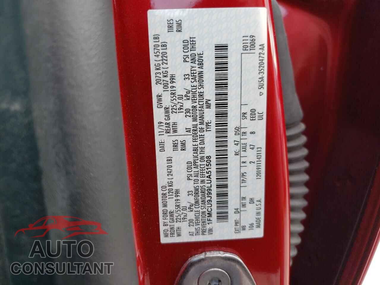 FORD ESCAPE 2020 - 1FMCU9J99LUA51508