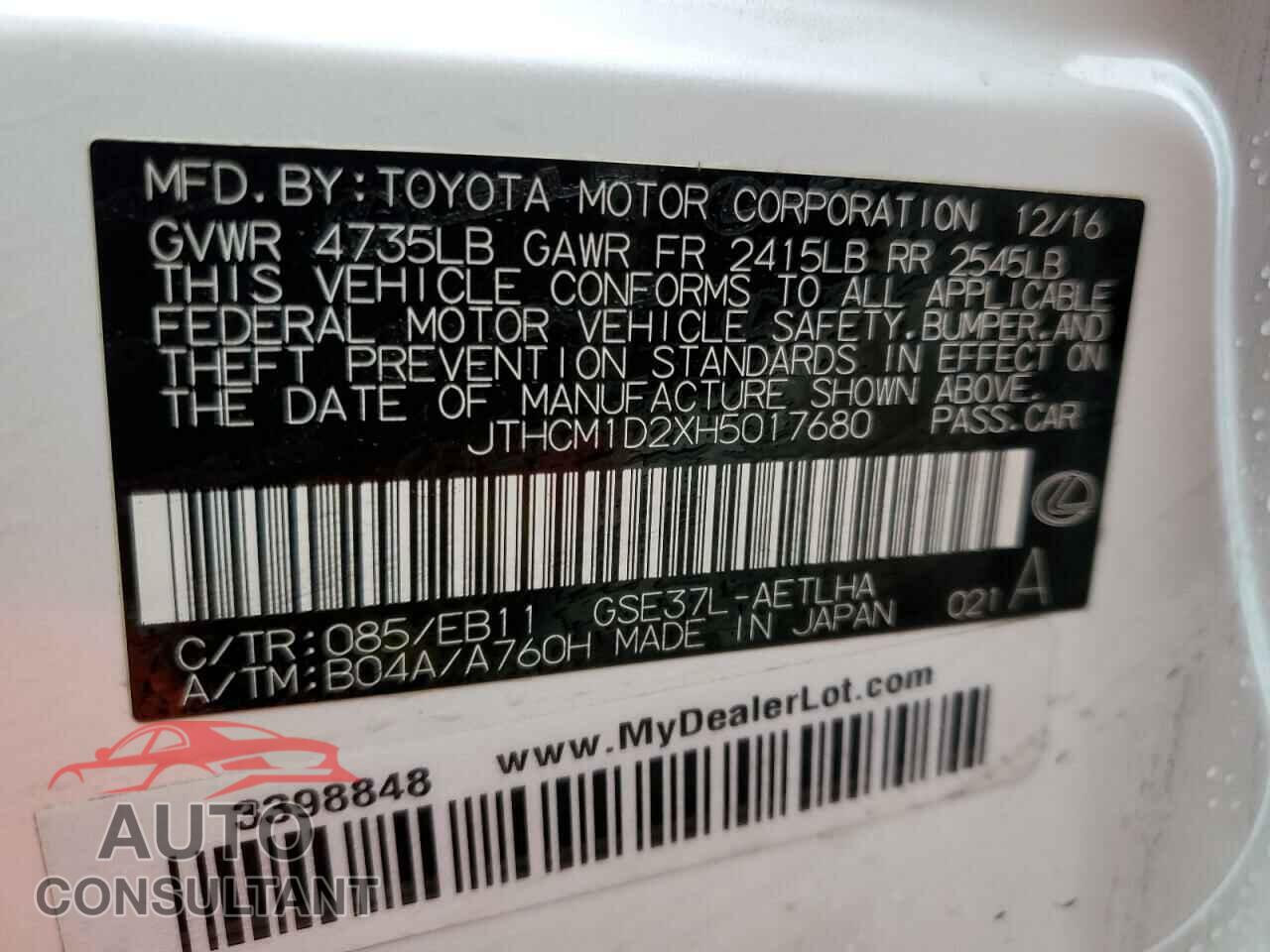 LEXUS IS 2017 - JTHCM1D2XH5017680