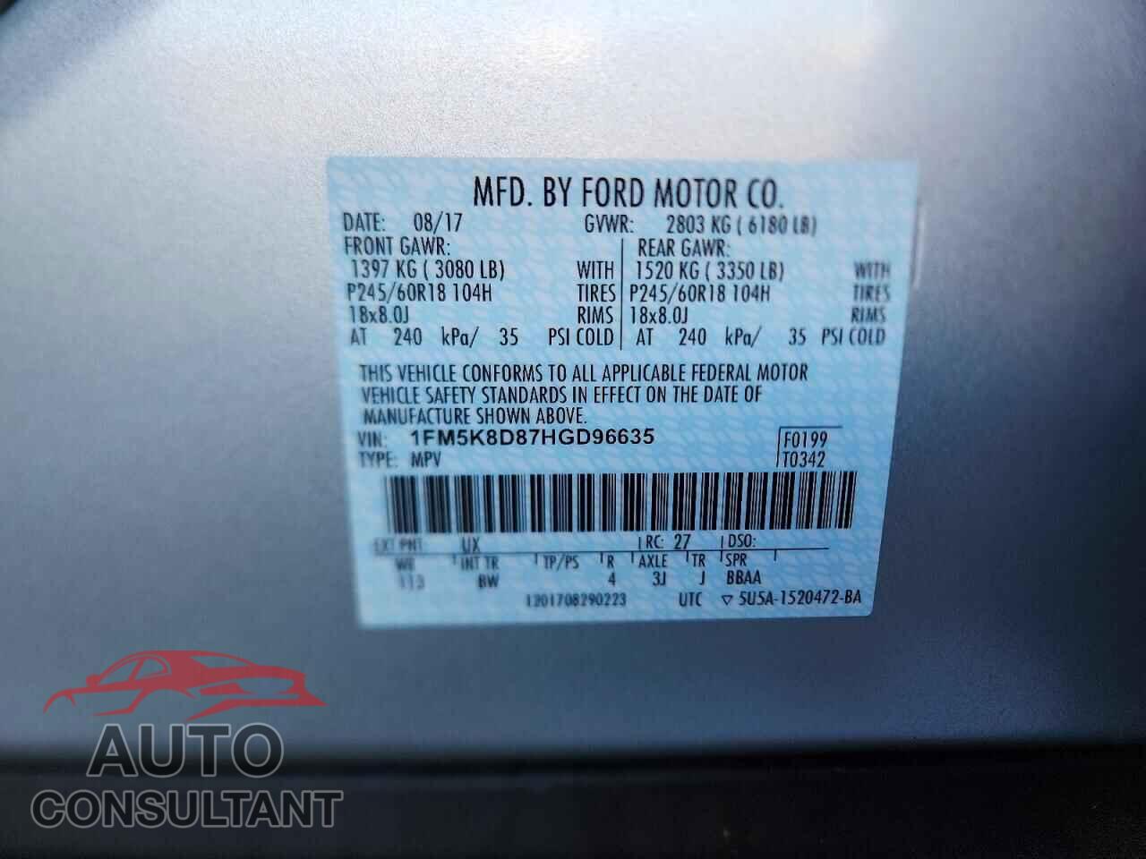 FORD EXPLORER 2017 - 1FM5K8D87HGD96635