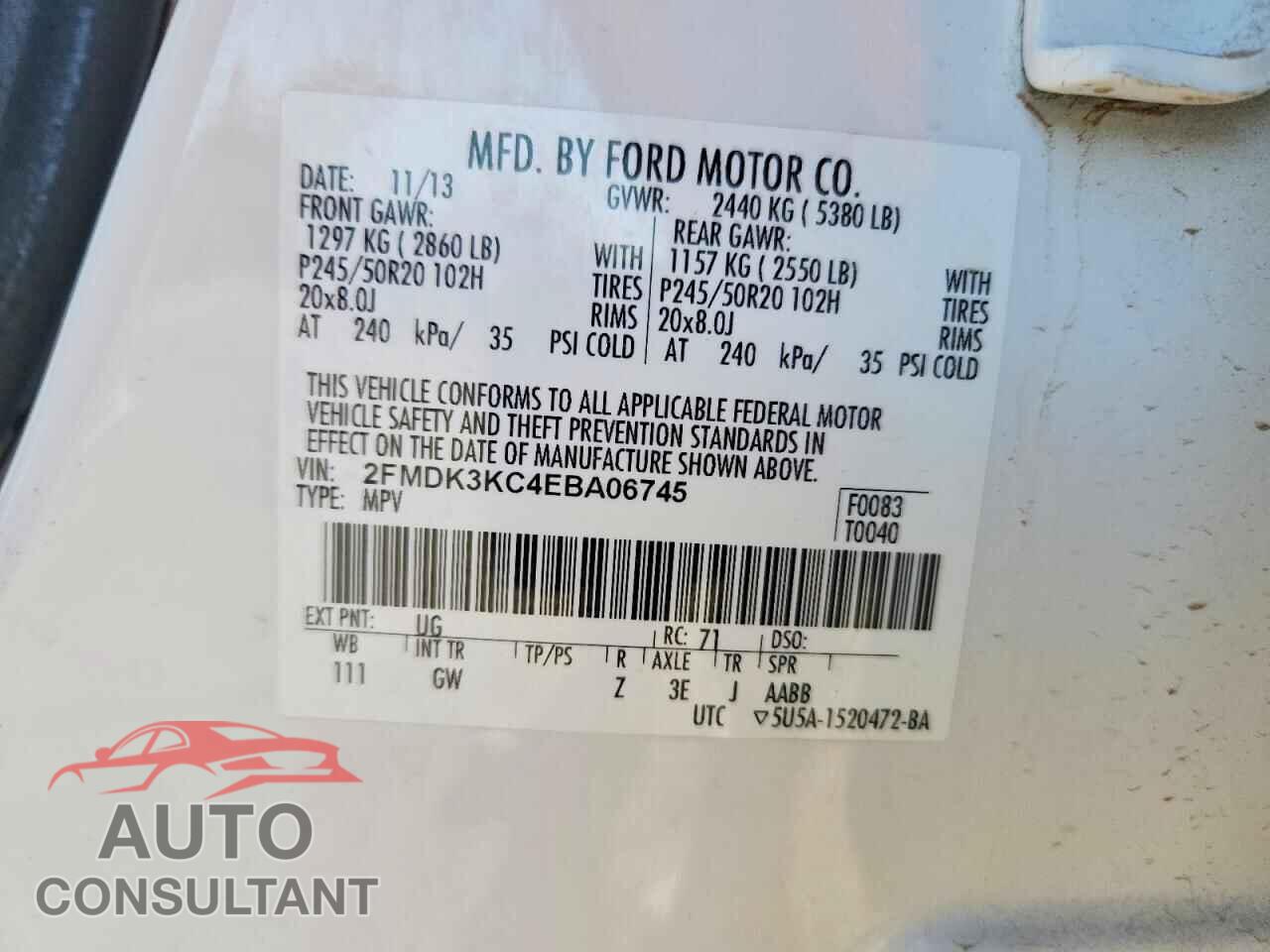FORD EDGE 2014 - 2FMDK3KC4EBA06745