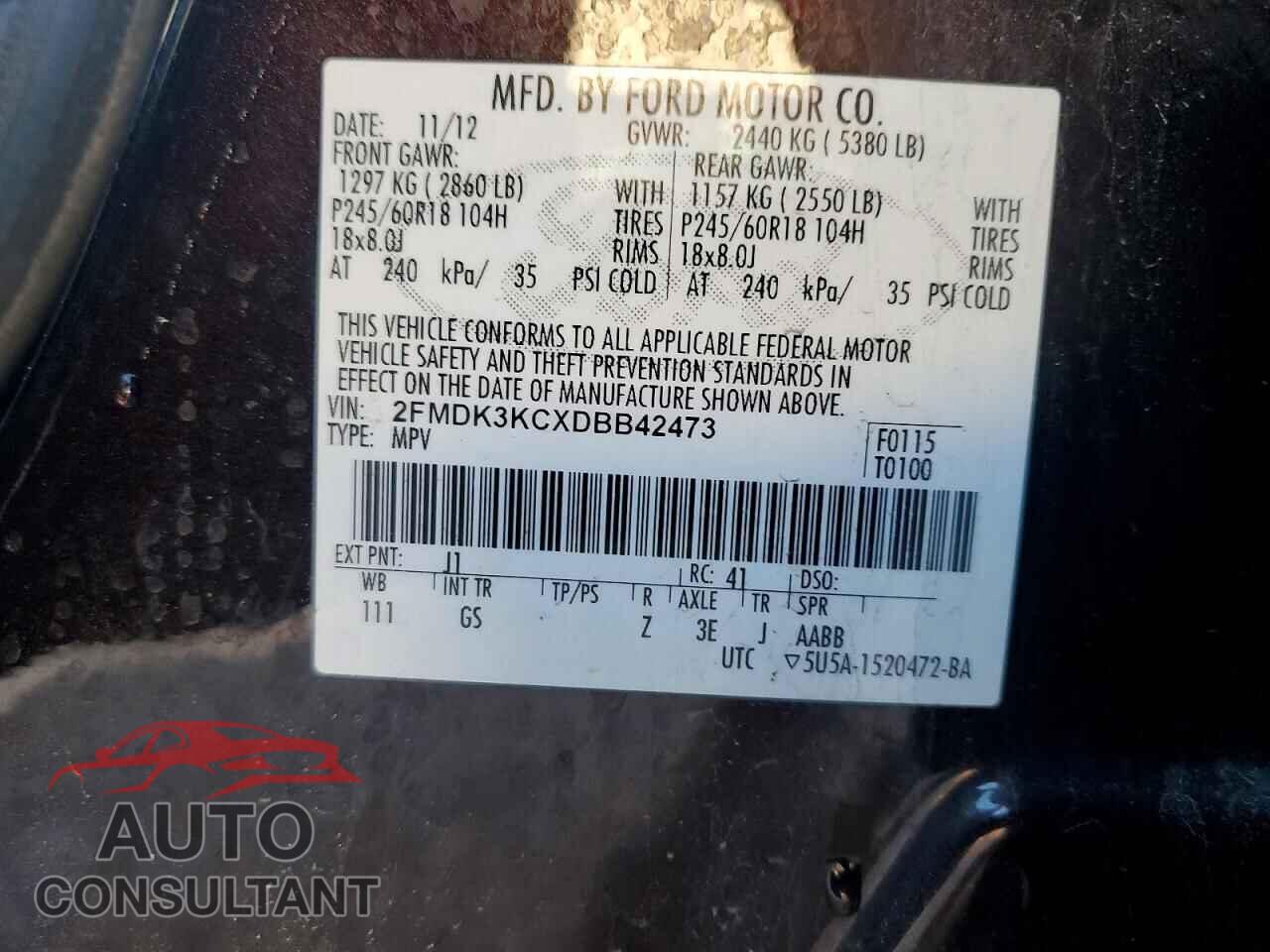 FORD EDGE 2013 - 2FMDK3KCXDBB42473
