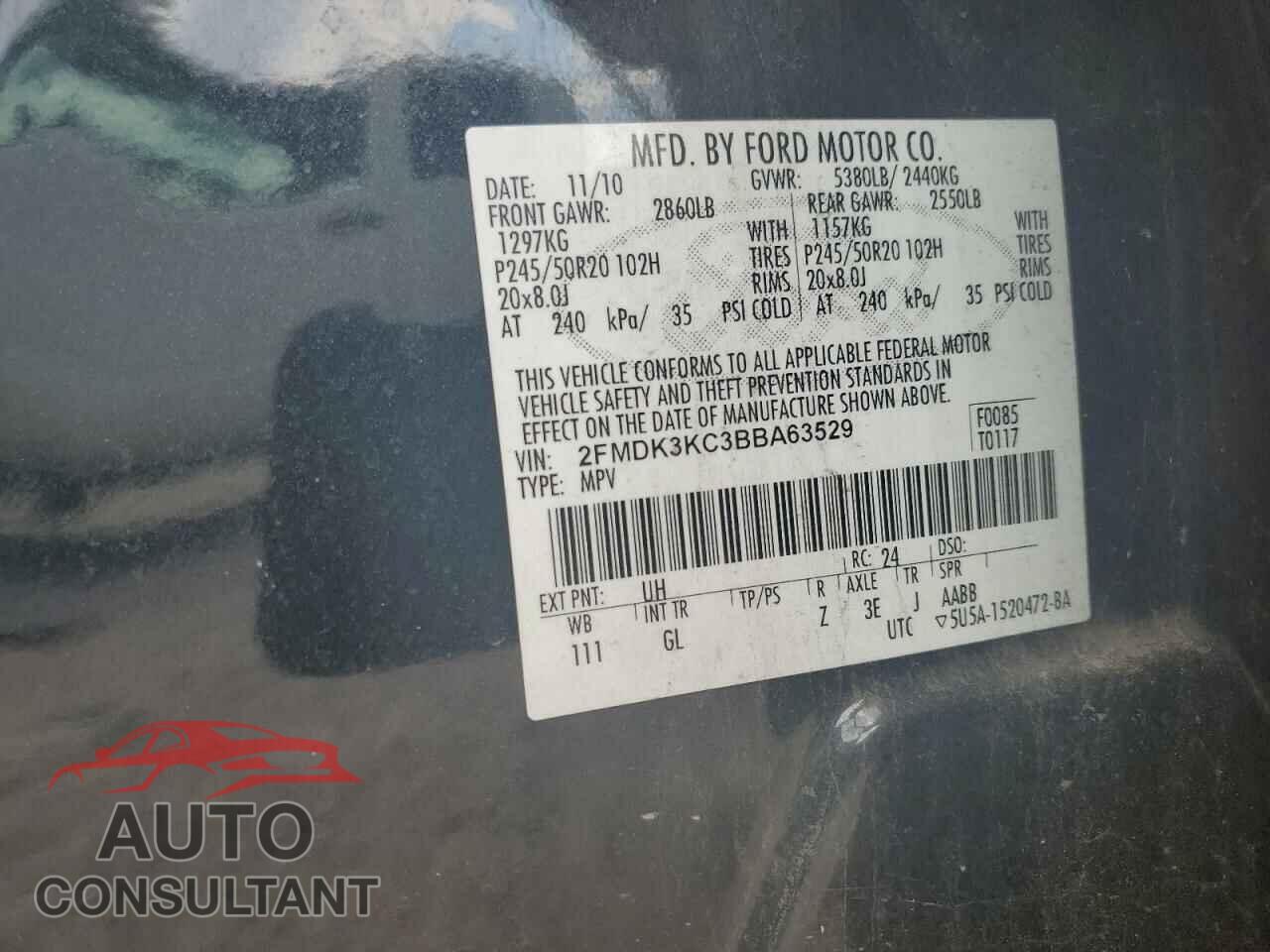 FORD EDGE 2011 - 2FMDK3KC3BBA63529