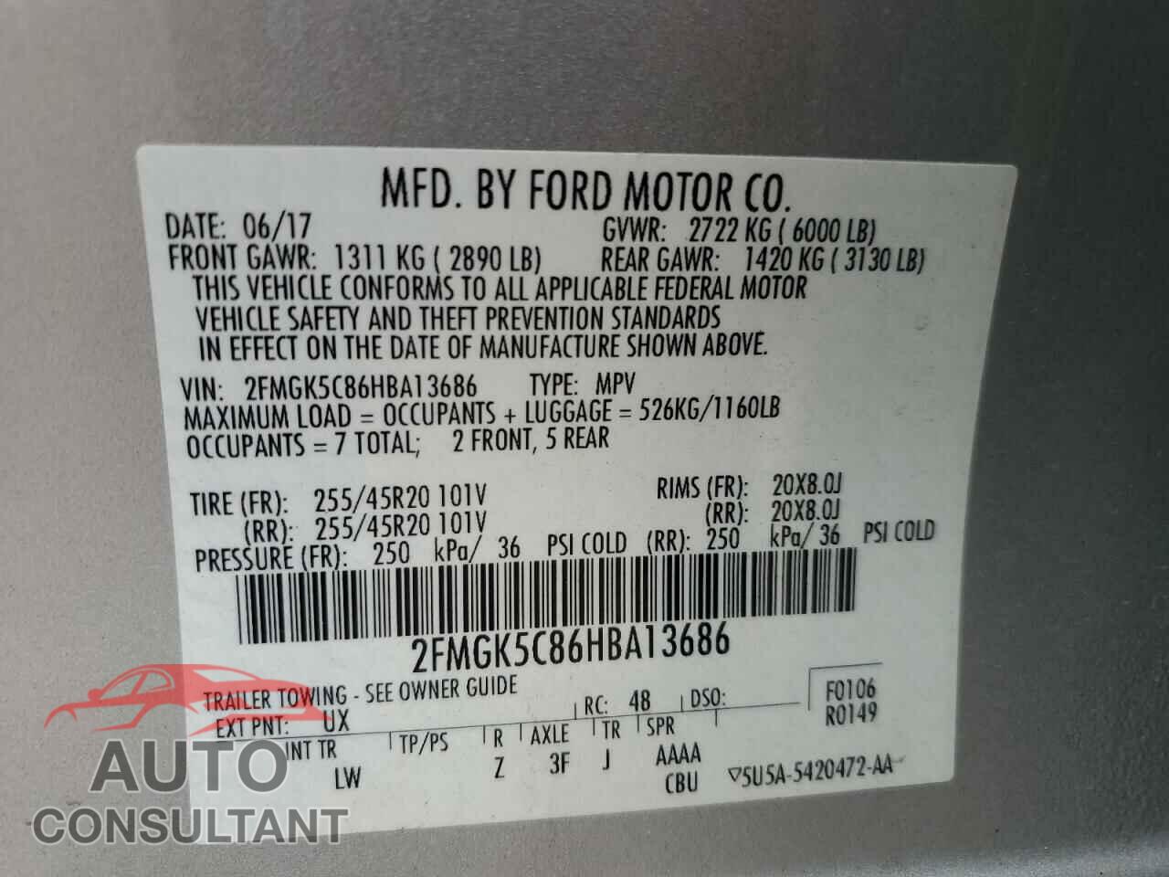 FORD FLEX 2017 - 2FMGK5C86HBA13686