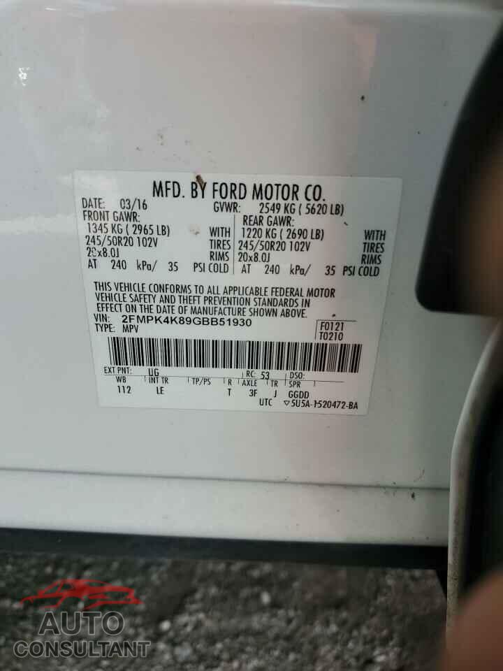 FORD EDGE 2016 - 2FMPK4K89GBB51930