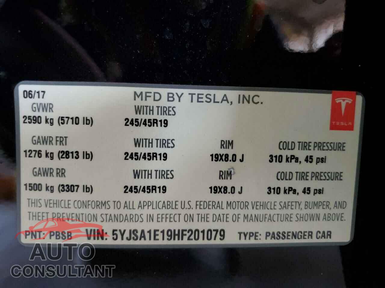 TESLA MODEL S 2017 - 5YJSA1E19HF201079
