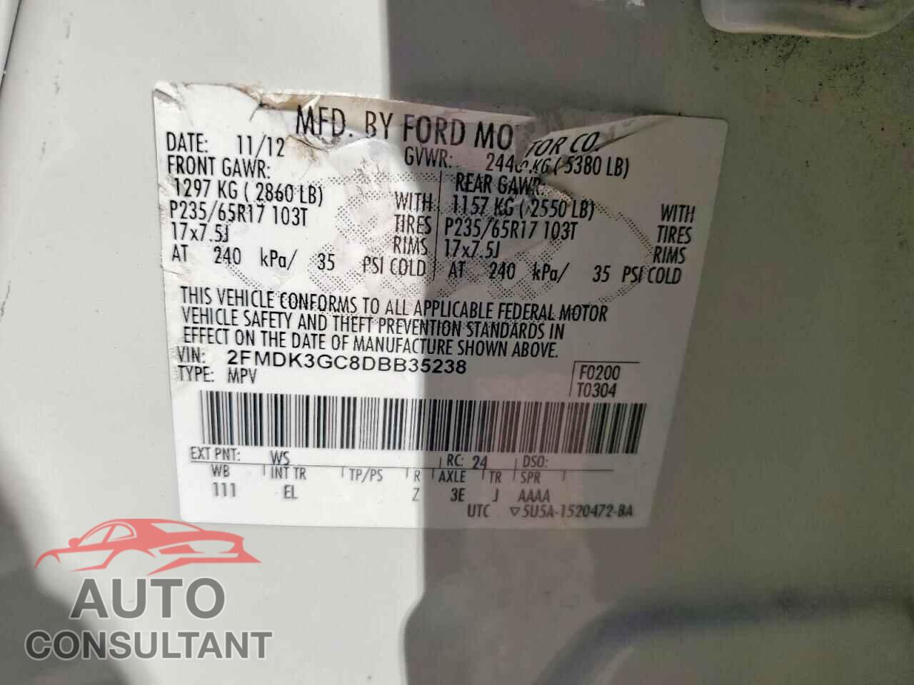 FORD EDGE 2013 - 2FMDK3GC8DBB35238