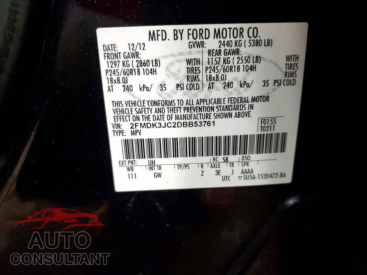 FORD EDGE 2013 - 2FMDK3JC2DBB53761