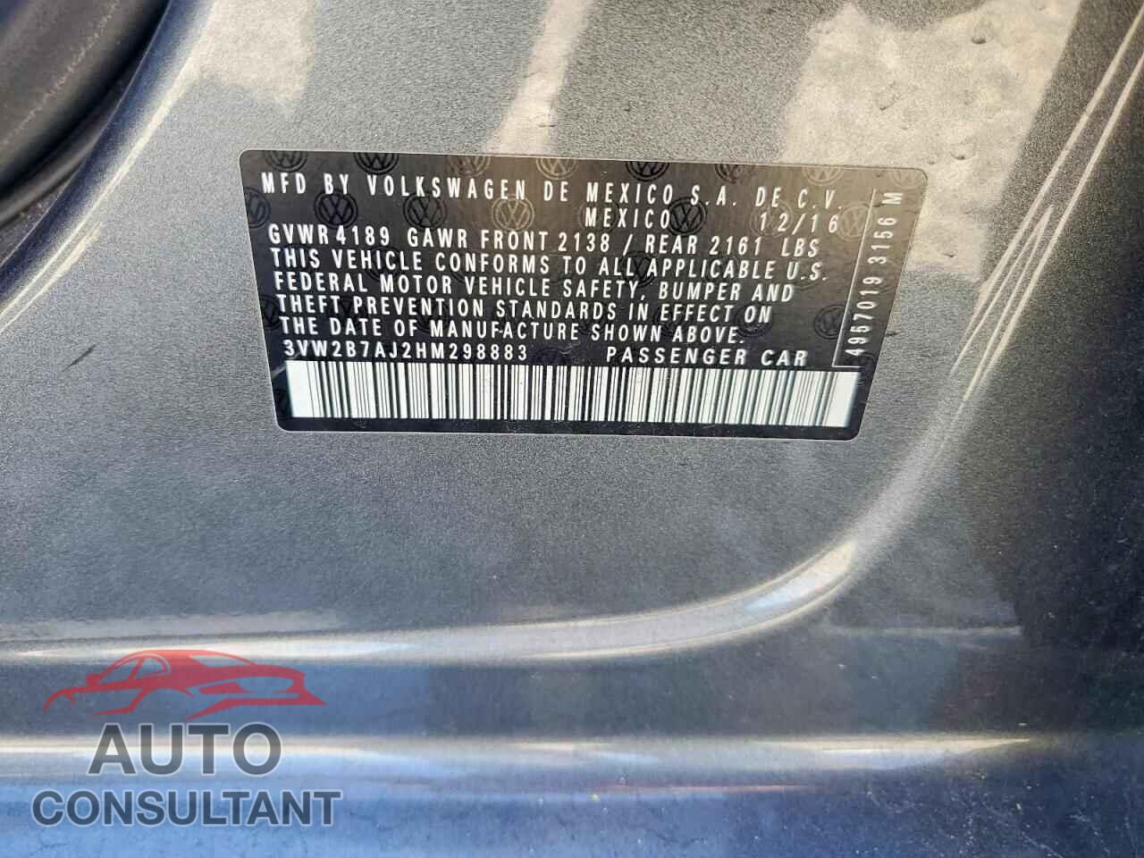 VOLKSWAGEN JETTA 2017 - 3VW2B7AJ2HM298883
