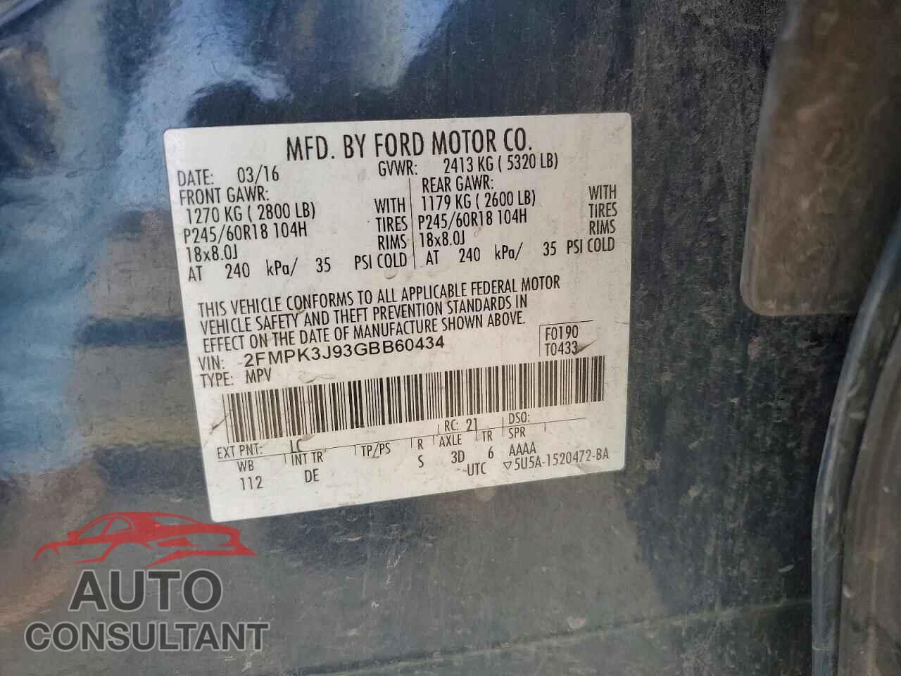 FORD EDGE 2016 - 2FMPK3J93GBB60434