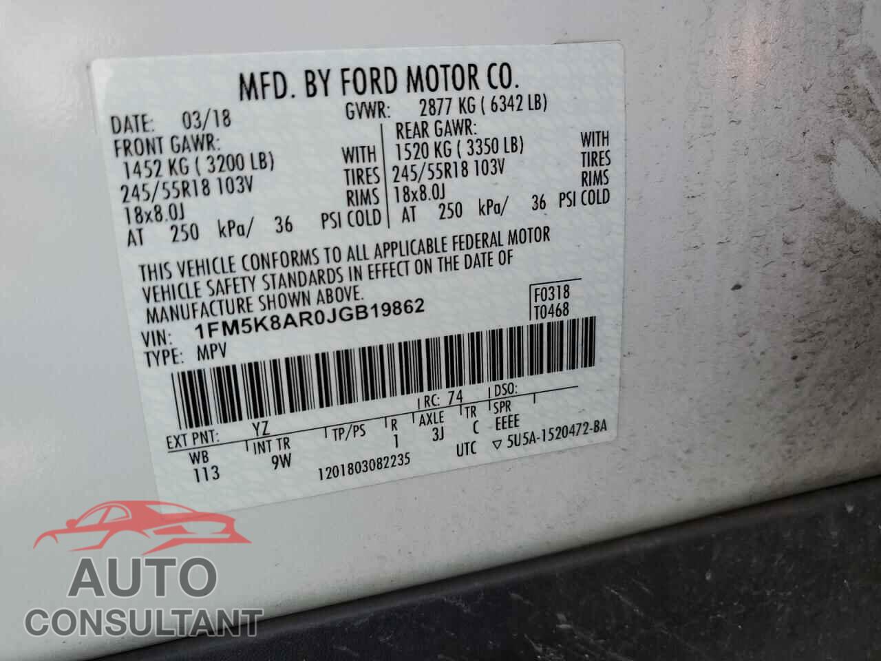 FORD EXPLORER 2018 - 1FM5K8AR0JGB19862