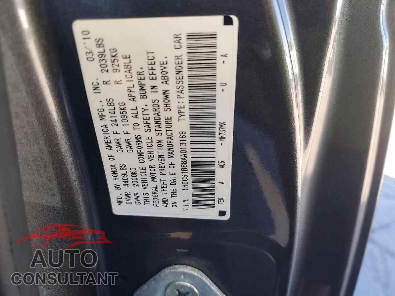 HONDA ACCORD 2010 - 1HGCS1B88AA013169
