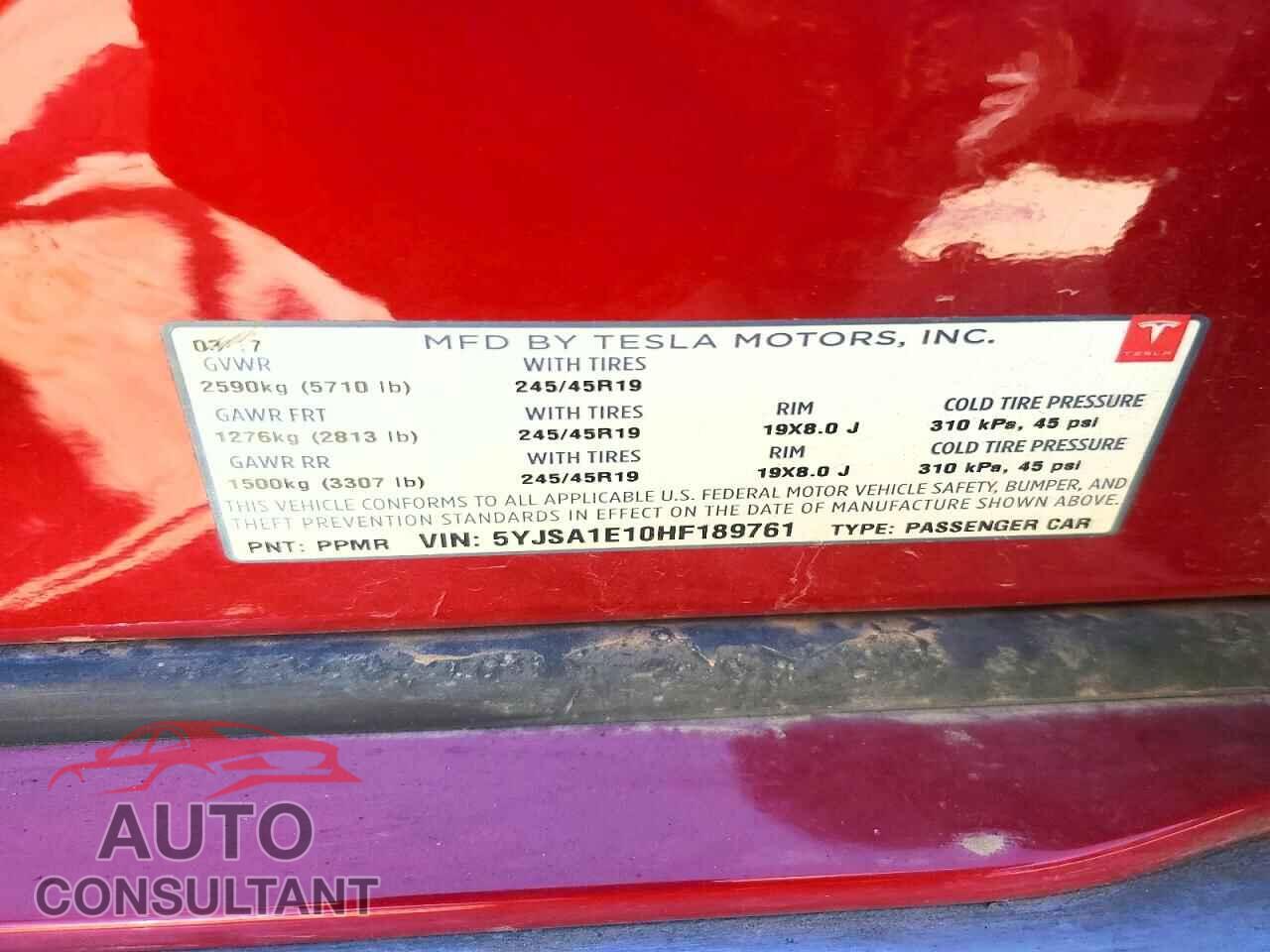 TESLA MODEL S 2017 - 5YJSA1E10HF189761